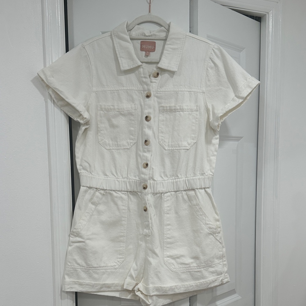 Show Me Your Mumu White Button Front Short Sleeve Romper